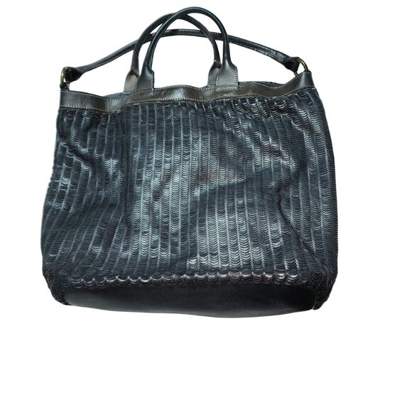 AU79 ALCHIMA EUC XXL LEATHER FRONT WOVEN SHOULDER TOTE BAG - Picture 1 of 15